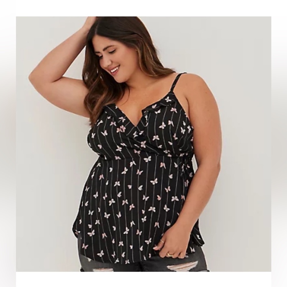 torrid Black Floral Stripe Wrap Camisole